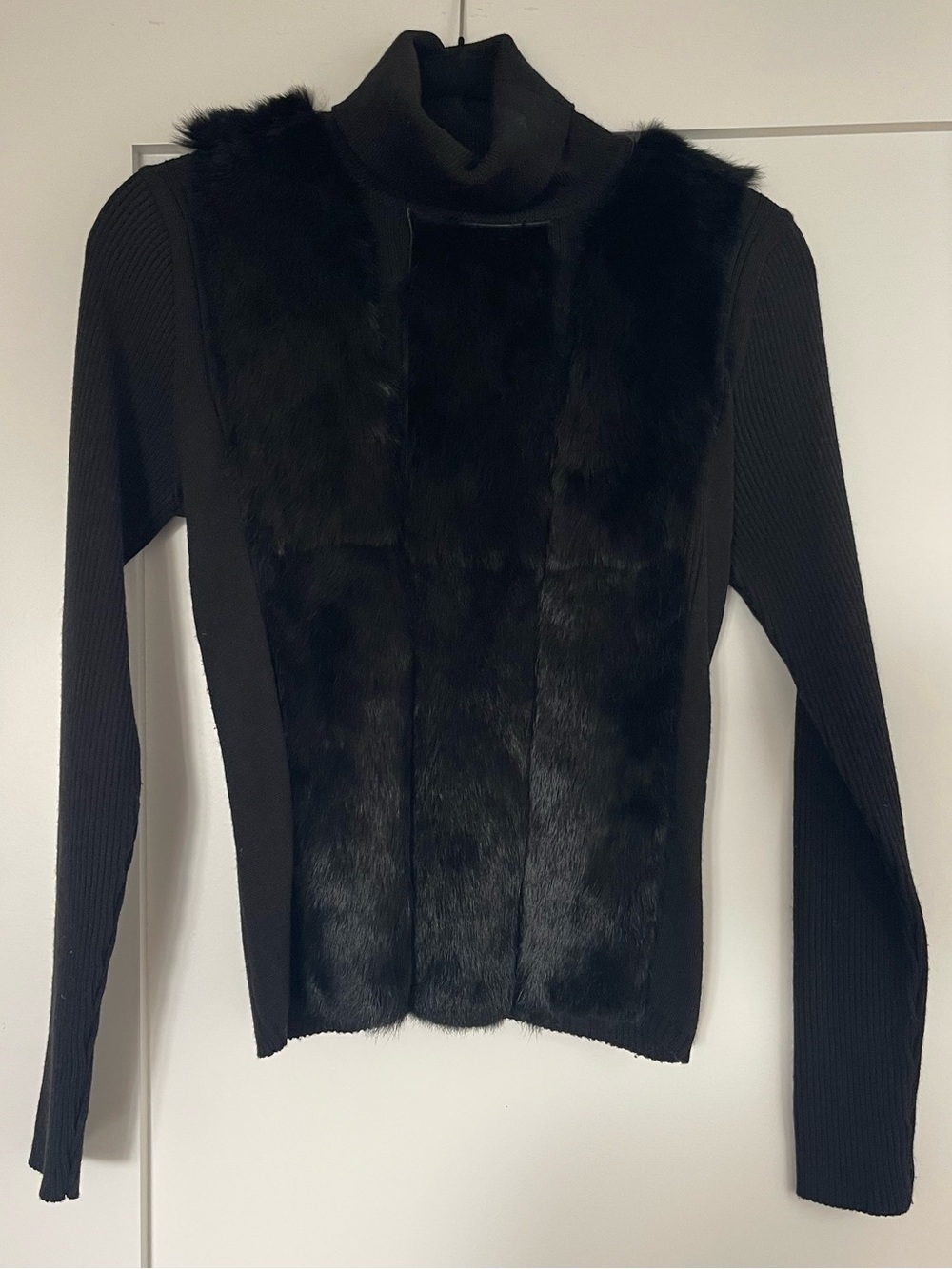 Amaya Arzuaga Women's Black Fur Turtleneck Sweater